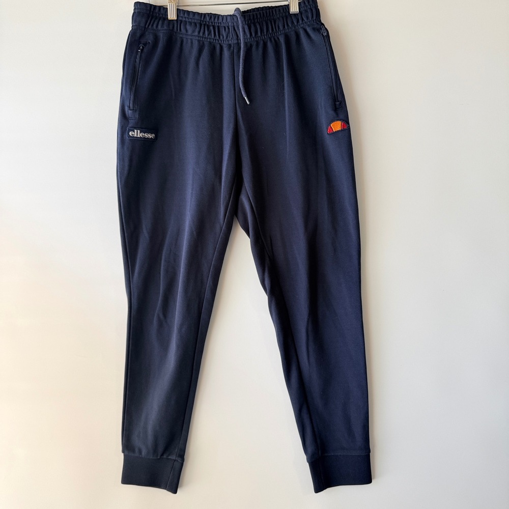 Ellesse Joggers Men Size M Navy‎ Blue Tapered Zipper Pockets EM04351